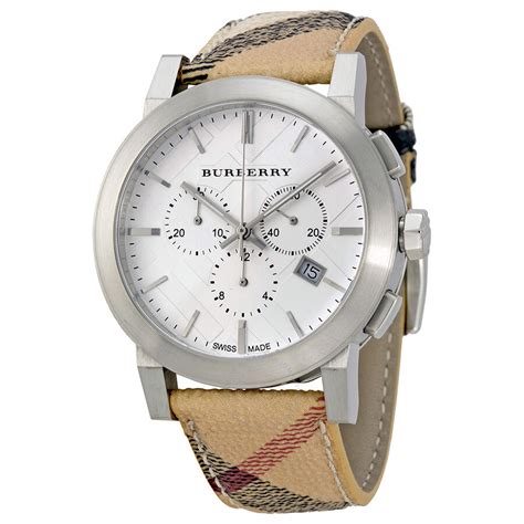 Burberry The City Silver Dial Haymarket Check Fabric Unisex 